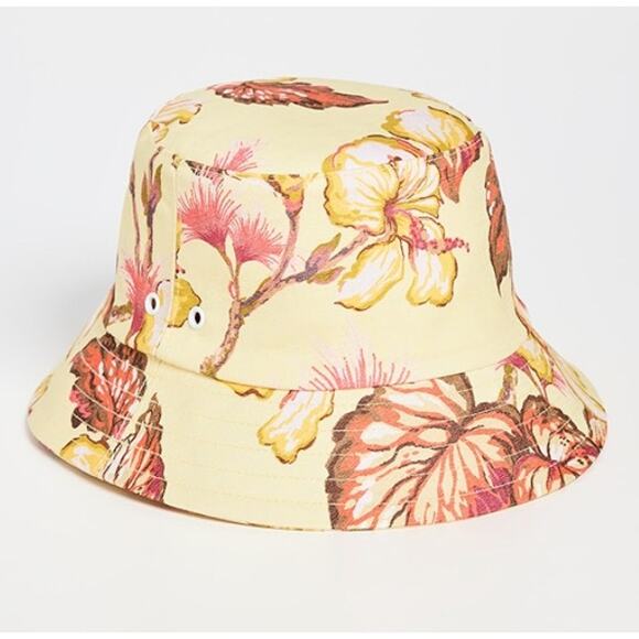 Zimmermann Printed Canvas Bucket Hat Yellow Hibiscus One Size - Picture 1 of 6